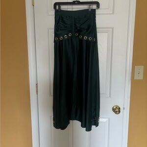 Self-Portrait Dark Green Maxi Skirt with Grommet Trim